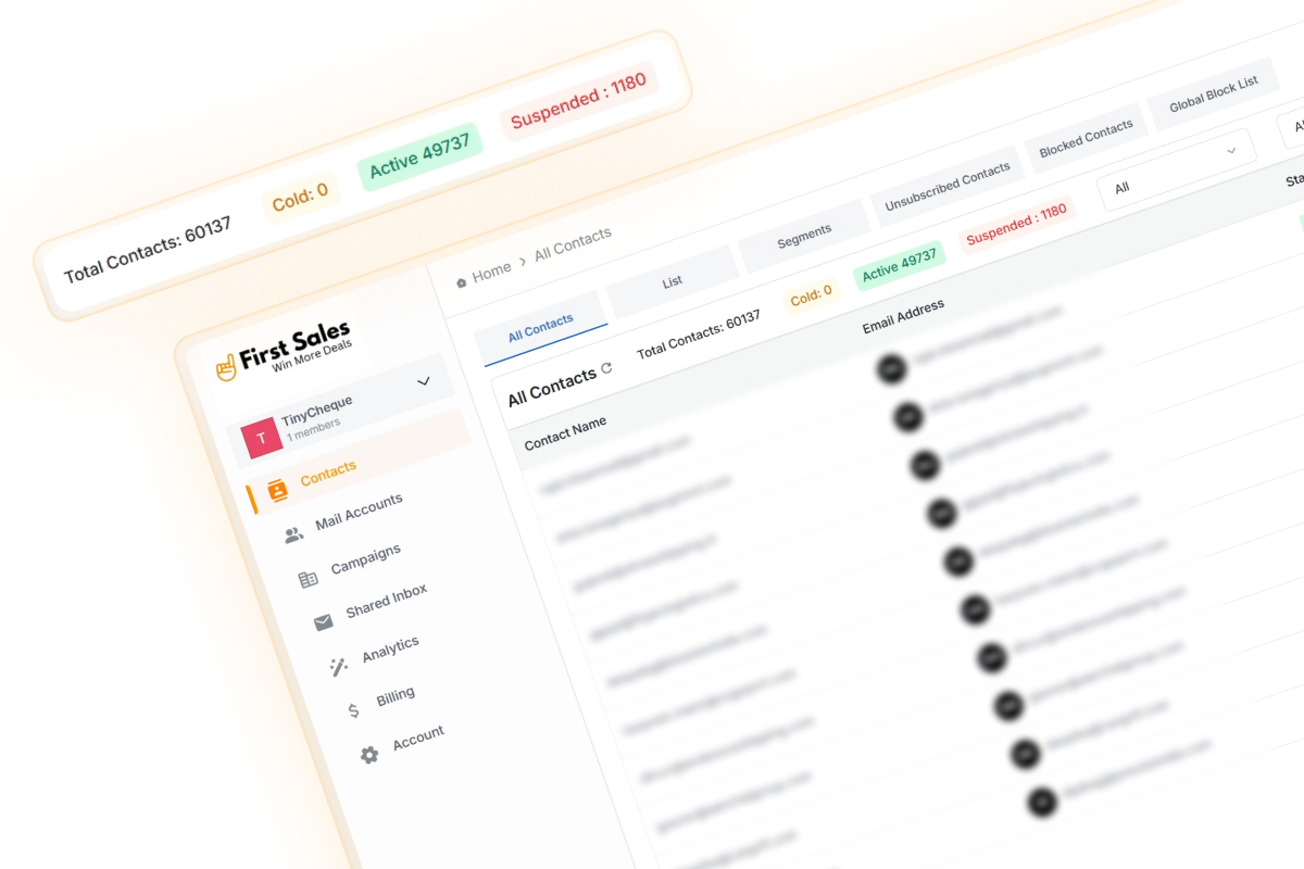 FirstSales automatic list cleaning interface removing spam traps and invalid emails before campaign send