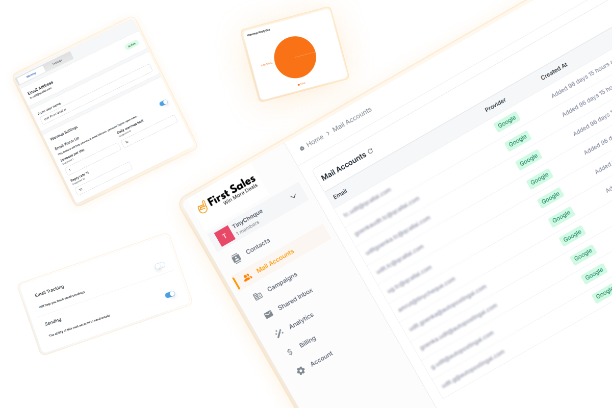 FirstSales smart warm-up automation showing 21-day email reputation building process across Gmail and Outlook